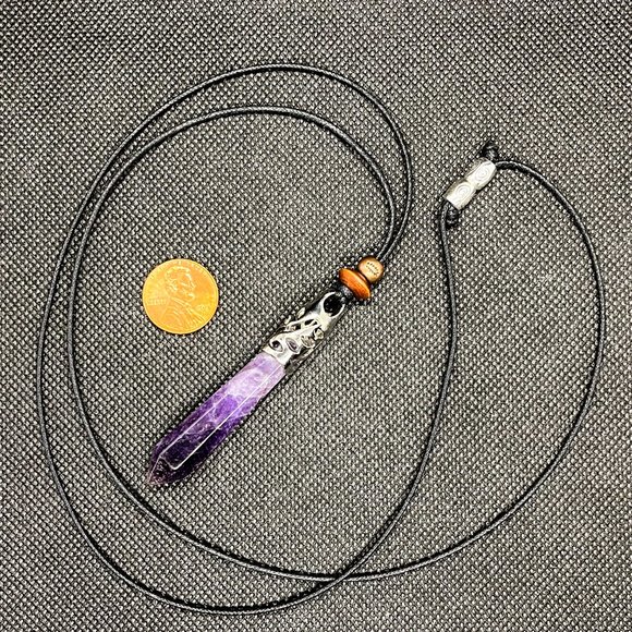 Amethyst Crystal Point Necklace Handcrafted - Picture 5 of 6